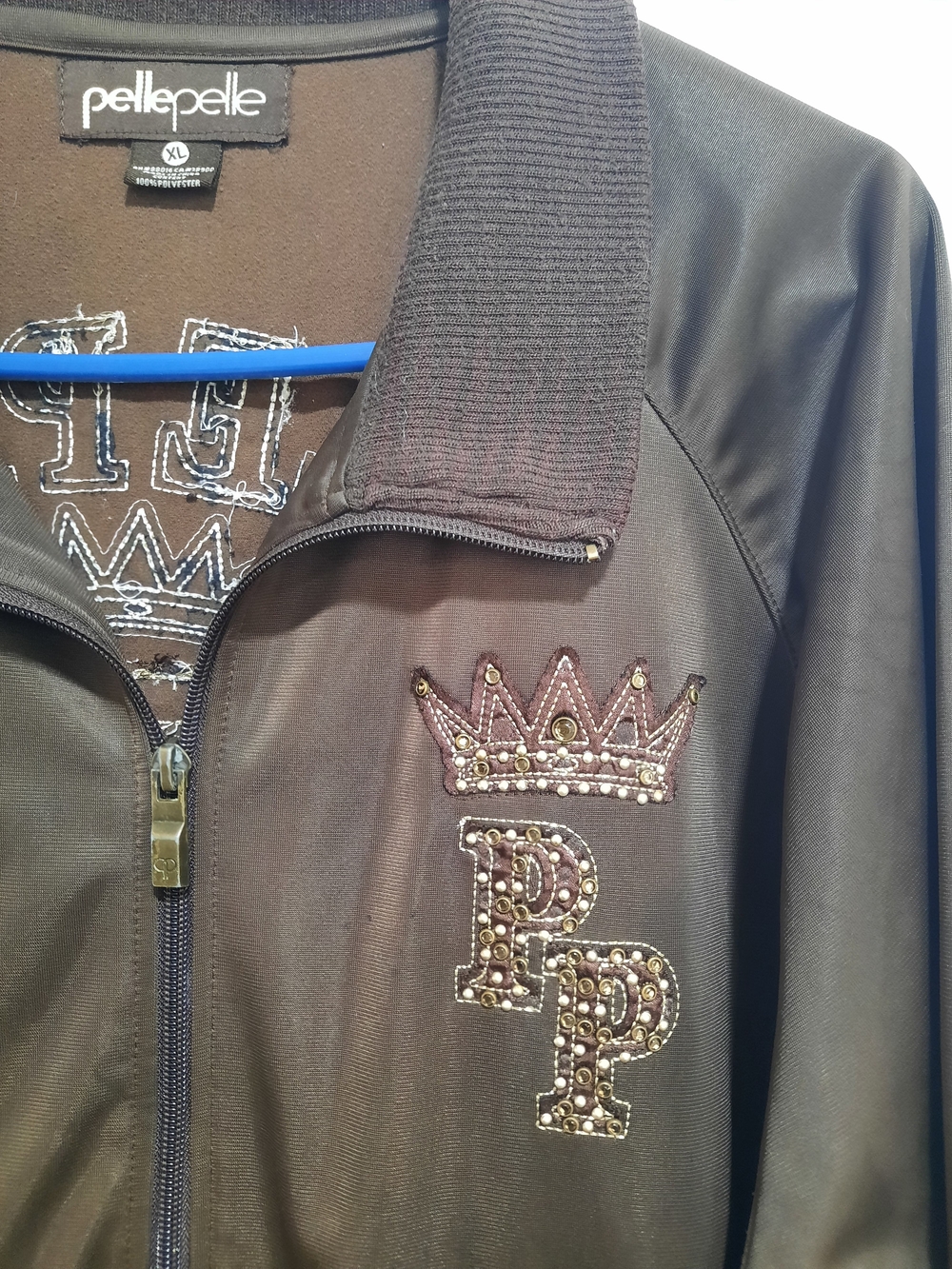 Pelle Pelle Men's Brown Embellished Zip Jacket Mens Xl